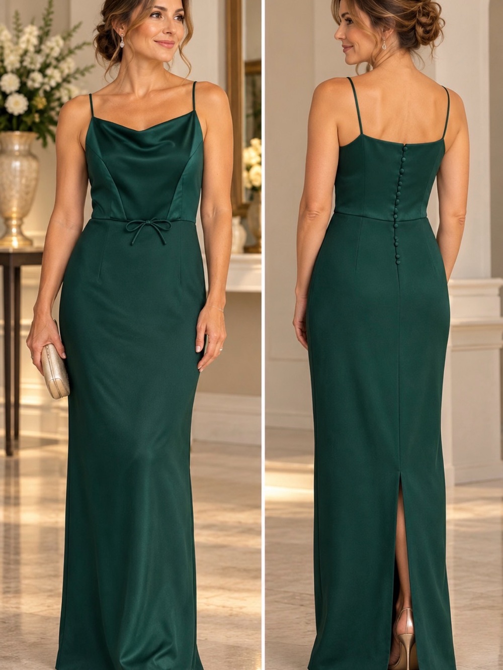 Vintage 90’s Jim Hjelm Emerald Green Cowl Neck Spaghetti Strap Evening Dress